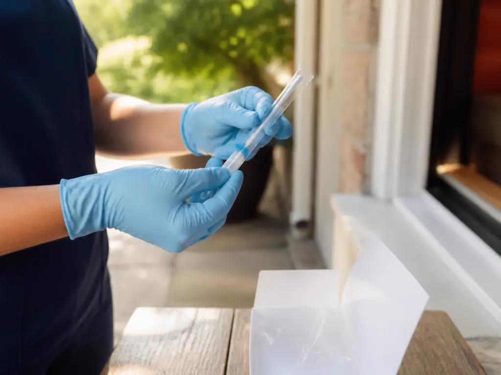 Provetta per tampone preparata sulla soglia di casa